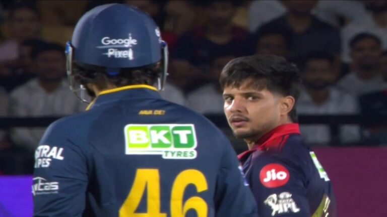 Rasikh Salam-Rahul Tewatia In Death Stare Competition, RCB Players Gather – IPL 2026: Rasikh Salam and Rahul Tewatia in Intense On-Field Stare Down